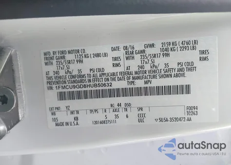 2017 Ford Escape Se z USA, uszkodzony, nr VIN 1FMCU9GD8HUB50632